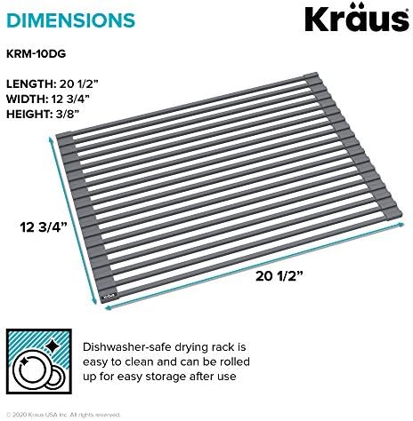 Kraus KRM-10DG Over-Sink Roll-Up Dish Drying Rack, Dark Grey