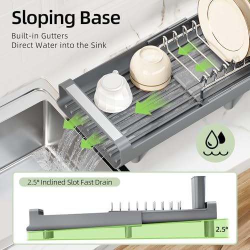 TOOLF Small Expandable Dish Drying Rack, Gray