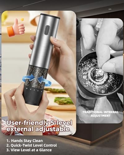 Electric Salt and Pepper Grinder Set, Stainless Steel