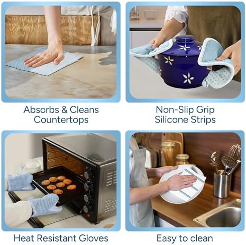 Casa Platino Silicone Oven Mitts, 8-Piece, Cornflower