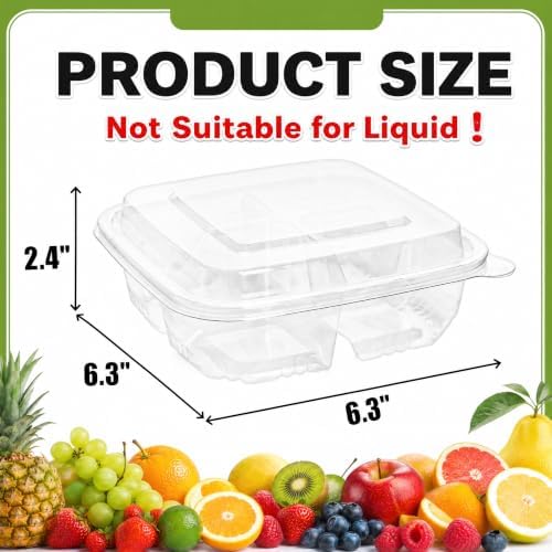 Peohud 50 Pack Clear Bento Snack Containers, 4 Compartment Food