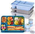 4 Packs Bento Snack Box Container for Adults with 4 Sauce Cups, Blue