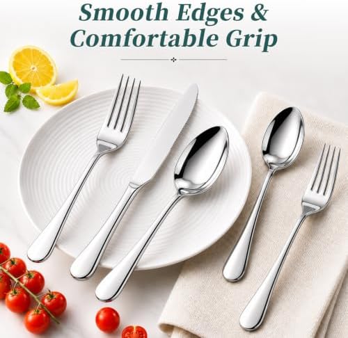 45-Piece Silverware Set with Organizer, Stainless Steel Flatware Set