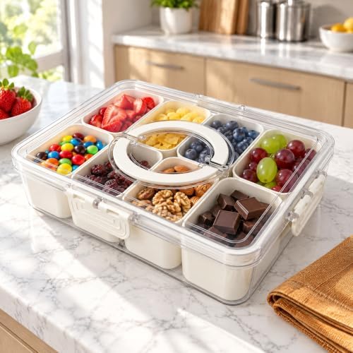 Snack Containers with Lids, 8 Compartment Bento Snack Box for Adults &
