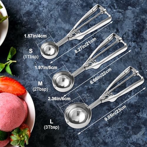Cookie Scoop,Set of 3 Cookie Dough Scoops for Baking 1 Tbsp,2 Tbsp,3