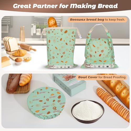 Reusable Beeswax Bread Bags for Homemade Bread and Bowl Cover, Cotton