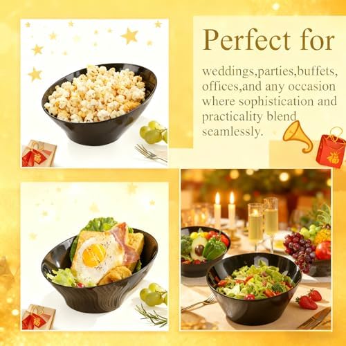 Liacere 16Pcs 20oz Black Plastic Serving Bowls Angled for