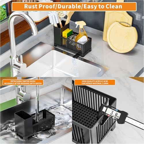 Black Kitchen Sink Caddy and Sponge Holder Organizer