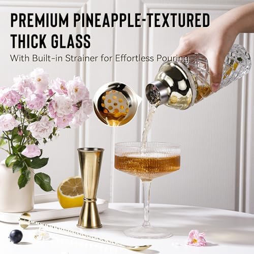 Glass Cocktail Shaker Set with Built-in Strainer – 16oz Thickened