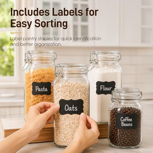 GOSCHE 78oz Glass Jars with Airtight Lids, 3 Pack Square Storage