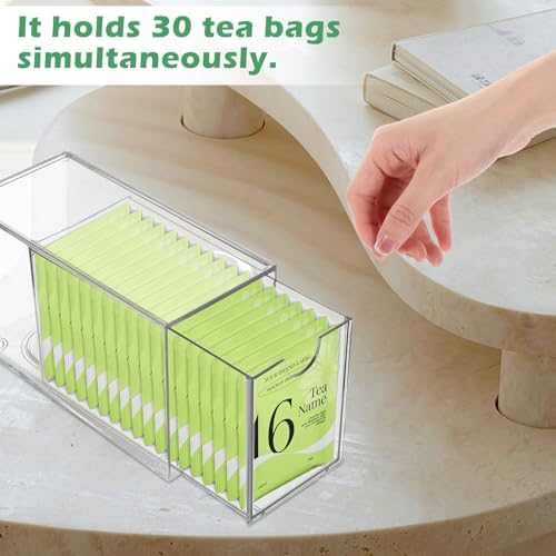 2 Pack Tea Bag Drawers Organizer - Clear Plastic Drawer Tea Bag