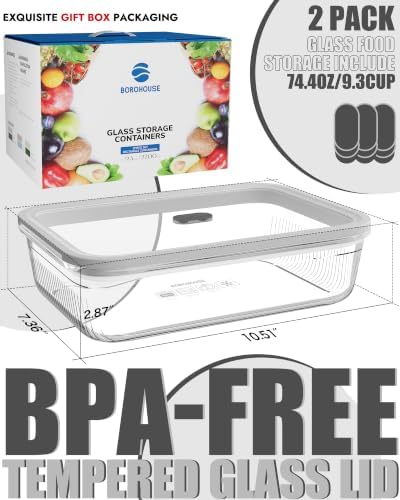 2 Pack 74oz Glass Food Storage Containers with Lids