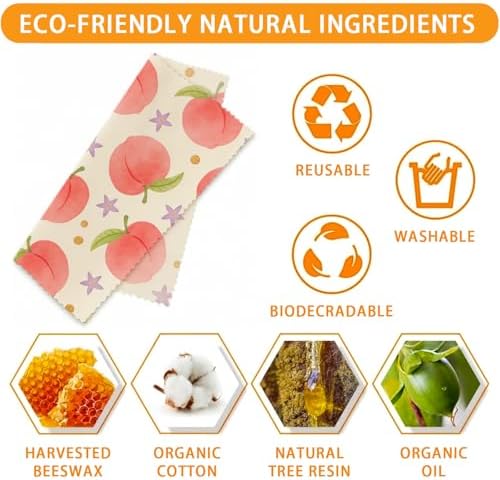 Reusable Beeswax Wraps, Peach Cherry, 9 Pack