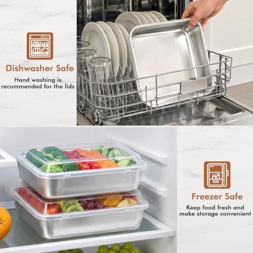 4 Pieces 8 x 8 Baking Pan with Lid, Stainless Steel Square Cake Pan