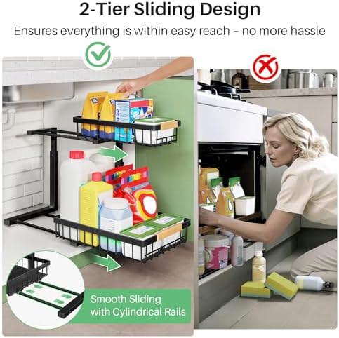 Kitstorack Under Sink Organizer, 2 Tier Under the Sink Storage, Slide