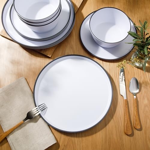 Gibson Home Folsom Shores 12 Piece Unbreakable Modern Melamine Plates