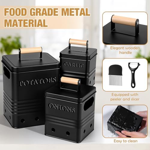 3 Pcs Potato Onion Garlic Storage Bin Metal Vegetable Keeper Container