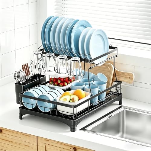 Simple Trending 2-Tier Dish Drying Rack, Black