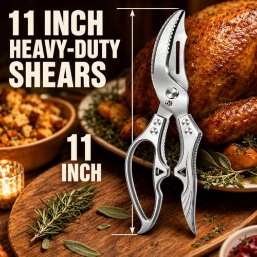 Heavy Duty Poultry Shears, Spring-Loaded Kitchen Scissors with Safety