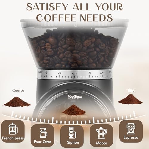 AYCHIRO Electric Conical Burr Coffee Grinder, 30 Settings, Black
