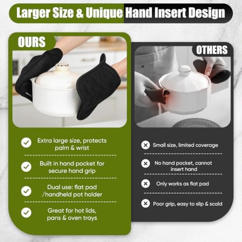 Silicone Oven Mitts and Pot Holders Set, 4 Kitchen Towels/4 Dish