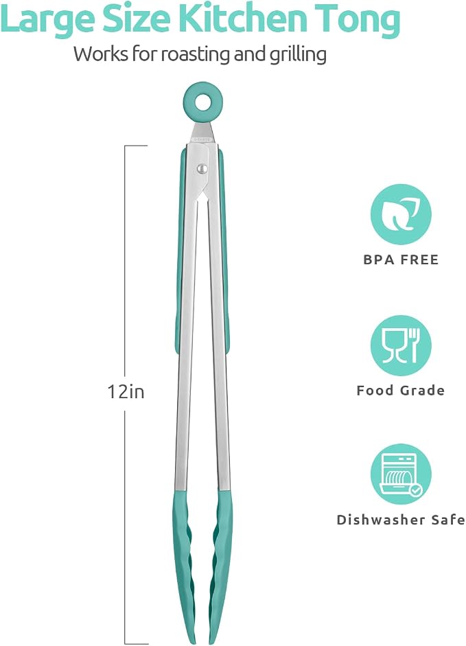 600ºF Heat Resistant Kitchen Tongs: U-Taste 12 in Large Silicone Cooking Tong - Image 2