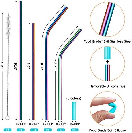 StrawExpert Set of 16 Reusable Stainless Steel Straws with Travel Case