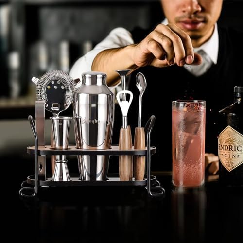 Cocktail Shaker Set with Stand, Mixology Bartender Kit for Drink