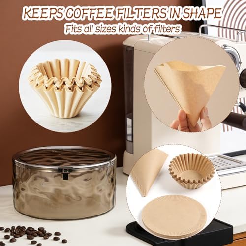 Coffee Filter Holder with Push-Button Lid, Gray Acrylic Filter Storage