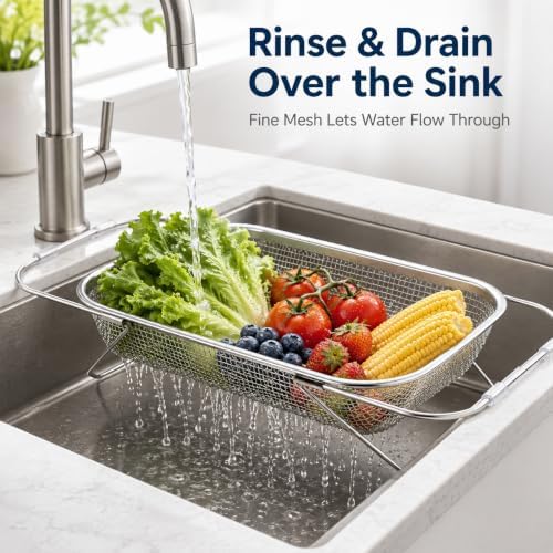 Expandable Over the Sink Colander, 12.6 x 5.1 Inch Stainless Steel