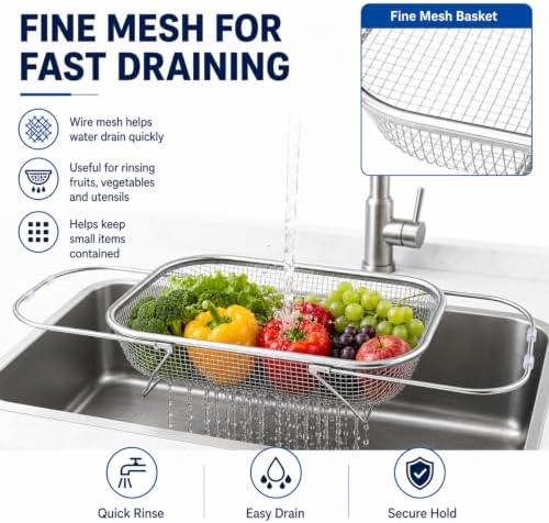 Stainless Steel Telescopic Sink Drainer Basket, Adjustable Width (S)