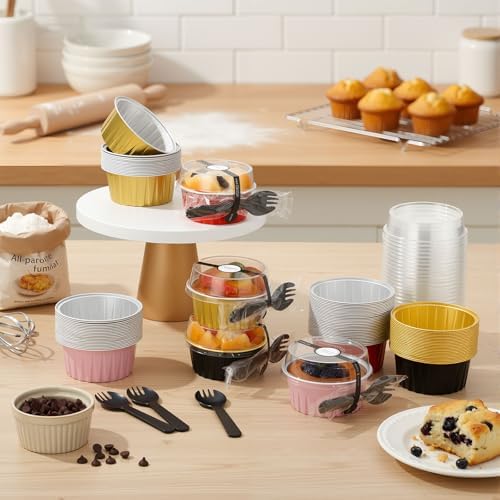 Vesici 100 Set 4.2 oz Mini Cake Pans with Lids & Spoons