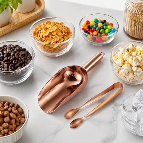 Rose Gold Stainless Steel Ice Scoop Set with Clip & 2 Hooks for