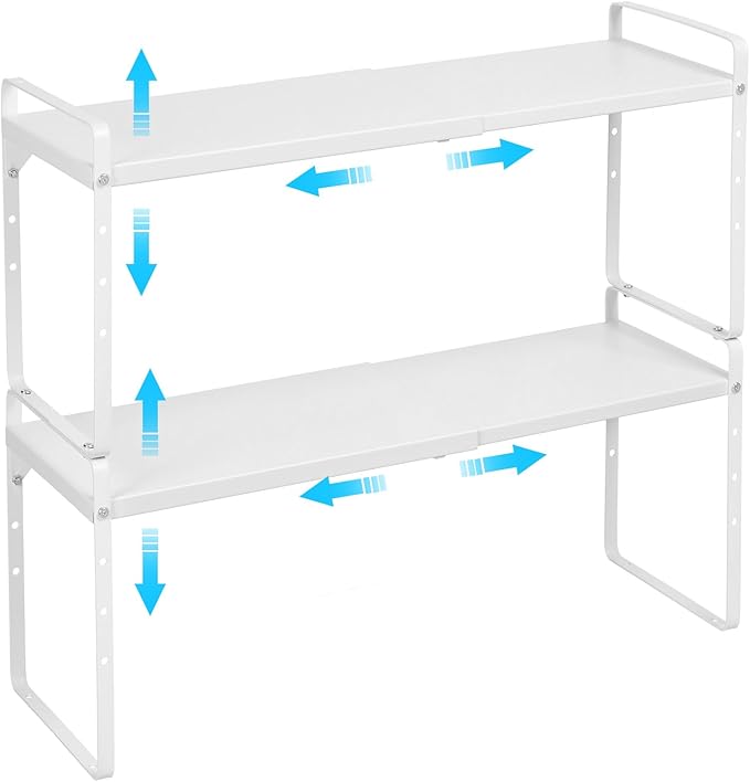 Set of 2 Expandable Cabinet Shelf Organizer, Stackable Kitchen Countertop by X-cosrack