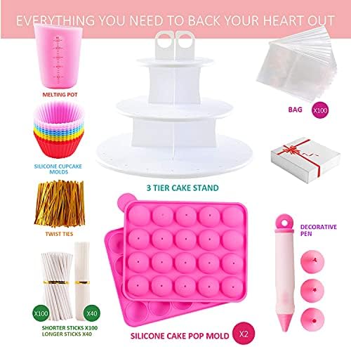 Cake Pop Maker Kit with 2 Silicone Mold Sets with 3 Tier Cake Stand
