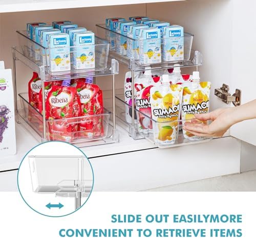 2 Pack Clear Bathroom Organizers and Storage, 2 Tier Pull Out Under