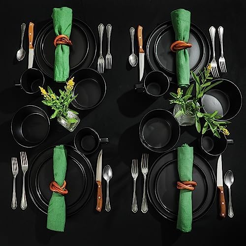 Gibson Home Bowery 32 Piece Matte Black Stoneware Dinnerware Plates, Bowls, and Mugs Set - Service for 8