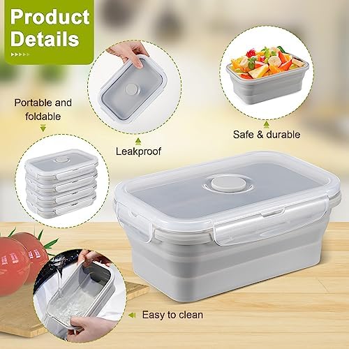 Mifoci 8 Sets of Silicone Collapsible Bowls, Gray, 17 Oz/ 500 ml