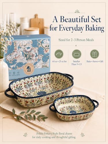 Hand-Painted Ceramic Baking Dish Set of 2