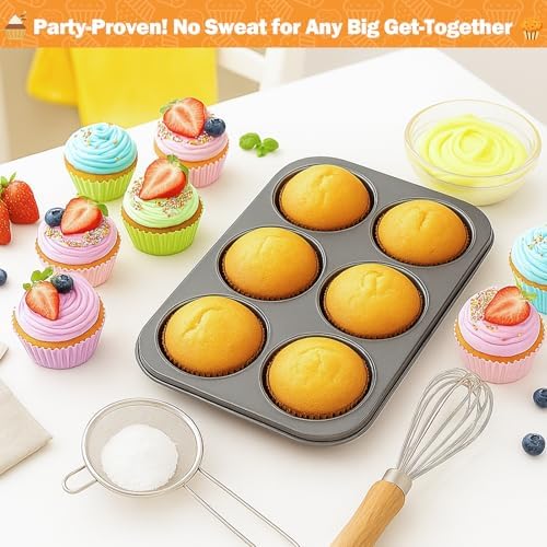 Mity rain 2 Pack Jumbo Muffin Pan Set, Carbon Steel 6-Cup Cupcake Pan