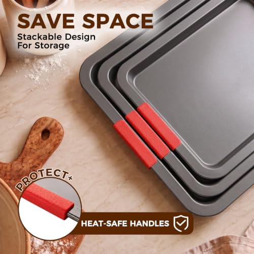 Kikcoin Nonstick Cookie Sheets for Baking Set of 3, Carbon Steel Sheet