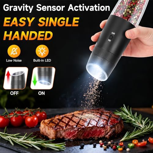 Gravity Electric Salt and Pepper Grinder Set, 2 Automatic Shakers with