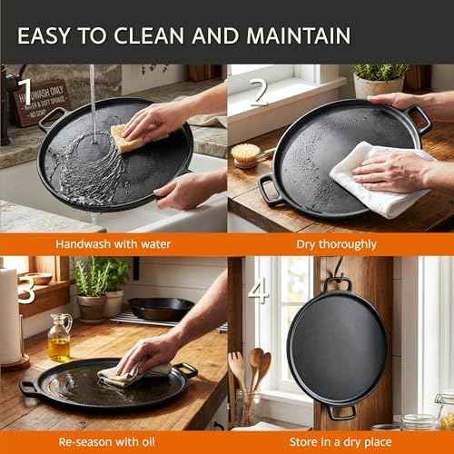 Home-Complete Cast Iron Pizza Pan with Dual Handles, 14 inch