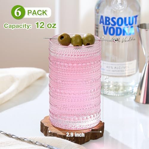 Colored Hobnail Drinking Glasses Set of 6, 12oz Vintage Kitchen