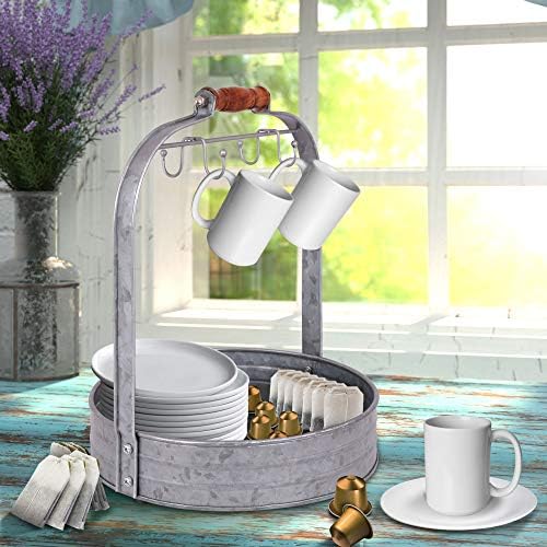 Autumn Alley Rustic Farmhouse Galvanized Coffee Mug Rack Organizer for