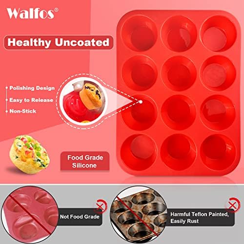 Walfos Silicone Muffin Pan Set - Regular 12 Cups Silicone Muffin Pan