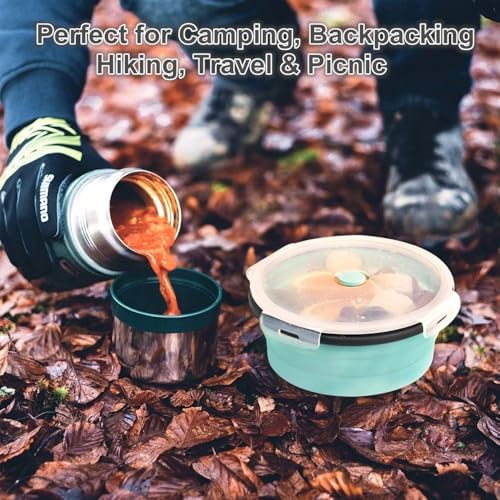 Camping Bowl with Lid Collapsible Silicone Bowl for Travel and Camping