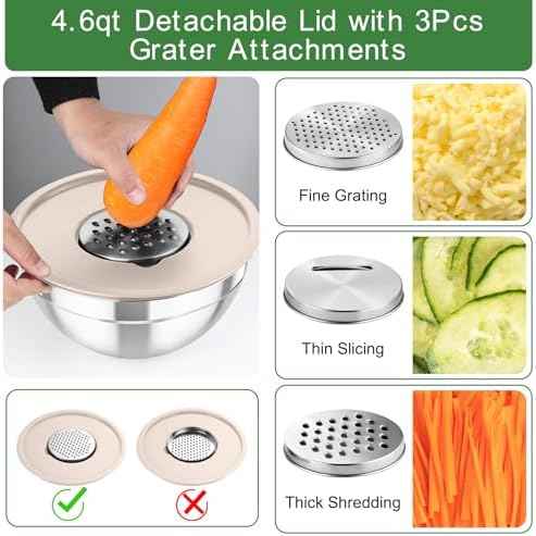 TeamFar Mixing Bowls with Lids, 5PCS Stainless Steel Metal Salad Bowl