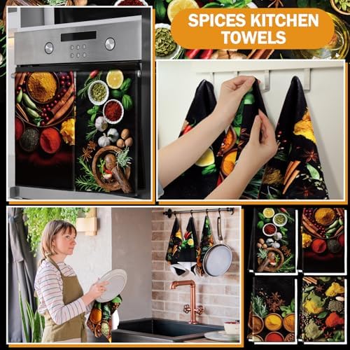 Teenyyou 8 Pcs Colorful Spices Kitchen Towels, Pot Holders and Oven