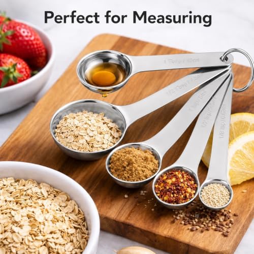Stainless Steel Measuring Spoons Set of 6, Metal Measuring Spoons with